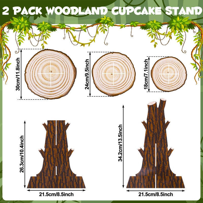 NatNarr 2 Pack Woodland Cupcake Stand Woodland Baby Shower Decorations 3 Tier Wooden Cupcake Stand Western Party Decor for Safari Baby Shower Birthday Forest Camping Party Supplies - Image 2