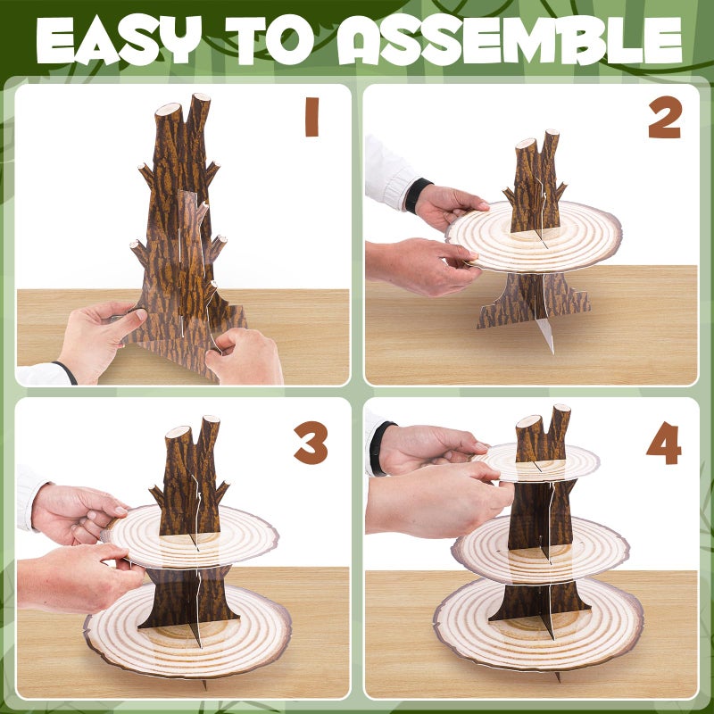 NatNarr 2 Pack Woodland Cupcake Stand Woodland Baby Shower Decorations 3 Tier Wooden Cupcake Stand Western Party Decor for Safari Baby Shower Birthday Forest Camping Party Supplies - Image 5
