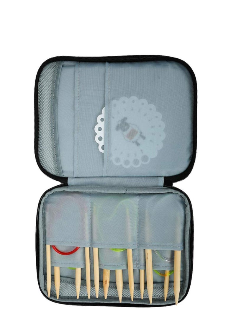 SYOSI Knitting Needle Case, Double Layer Travel Knitting Organizer Storage, Portable Travel Crochet Hooks Storage Bag with Net Pocket and Holder Slots for Crochet Needle Knitting Crochet (Gray) - Image 5