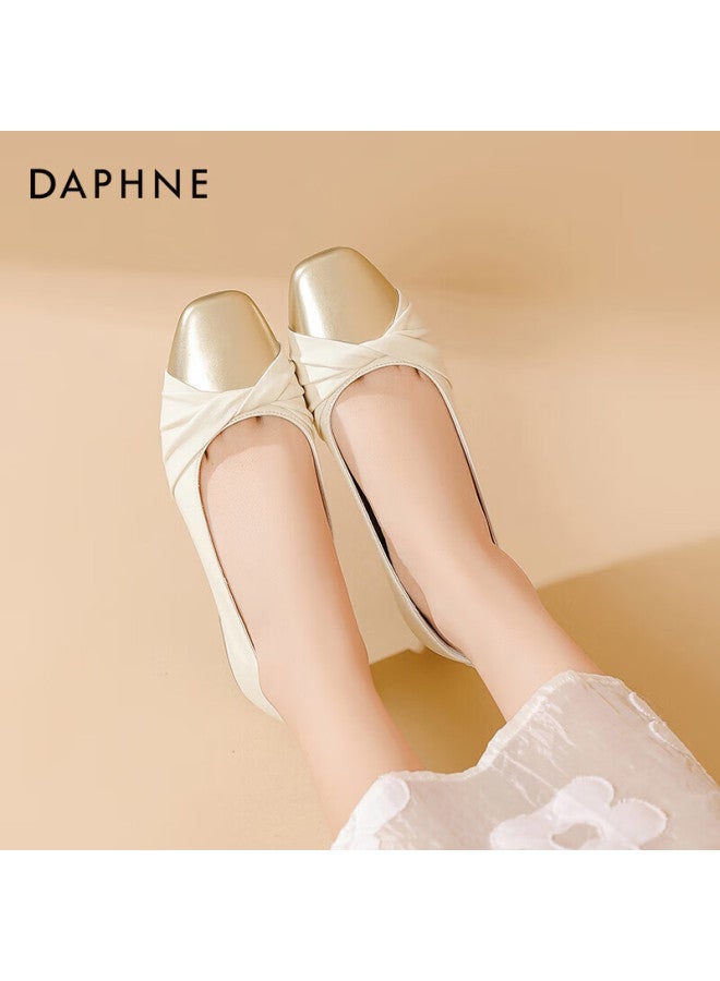 Daphne Women's Shallow Mouth Flats Spring Mary Jane Low Heel Shoes Fairy Style Light Gold Size 40 - Image 1