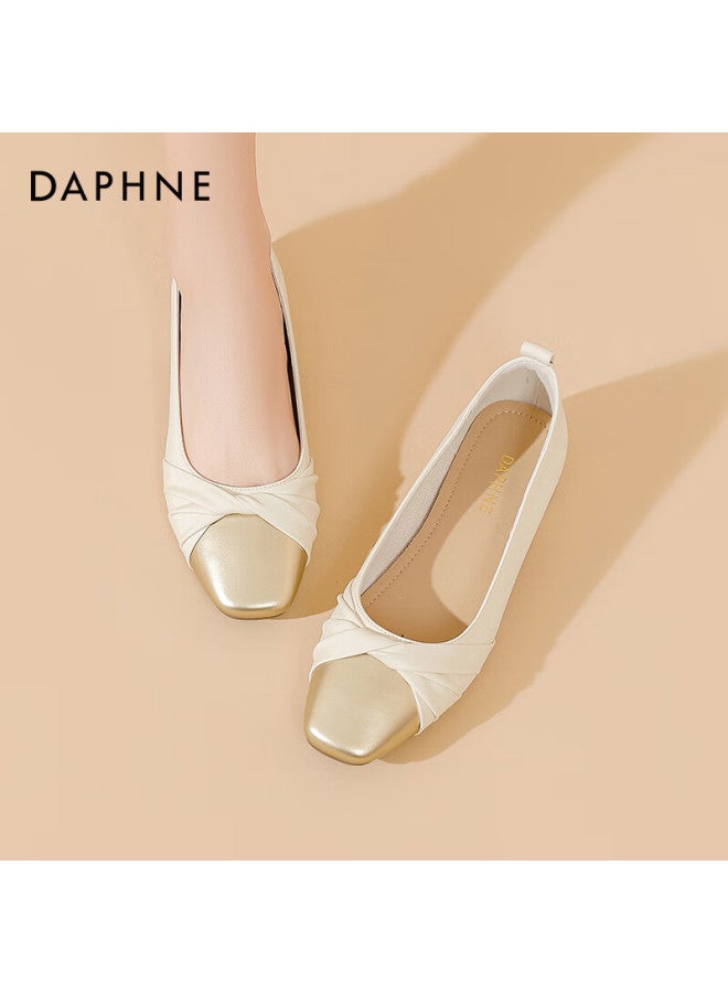 Daphne Women's Shallow Mouth Flats Spring Mary Jane Low Heel Shoes Fairy Style Light Gold Size 40 - Image 3