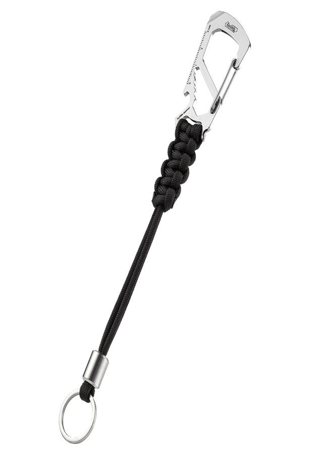 KeyUnity KC04 Paracord Keychain Carabiner Clip, Braided Lanyard with Stainless Steel Key Ring and Bead for Hanging Bottles (Black) - Image 1