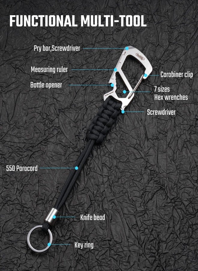 KeyUnity KC04 Paracord Keychain Carabiner Clip, Braided Lanyard with Stainless Steel Key Ring and Bead for Hanging Bottles (Black) - Image 5