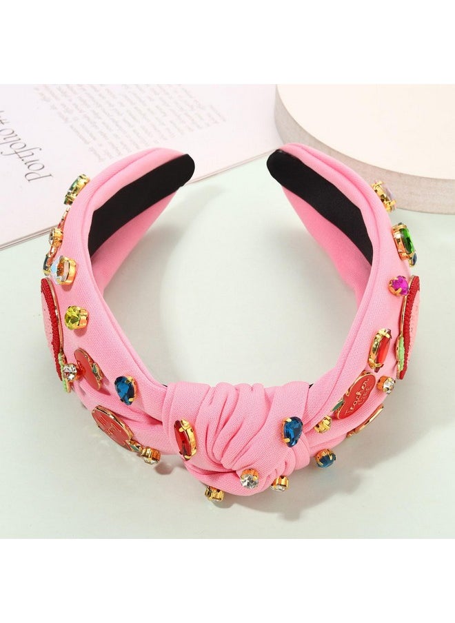 YAHPERN Teacher Headband For Women Teacher Accessories Crystal Rhinestone Knotted Headband Beaded Embellished Top Knot Headband Back To School Outfits Teacher Appreciation Gifts (Pink 2)  - Image 4