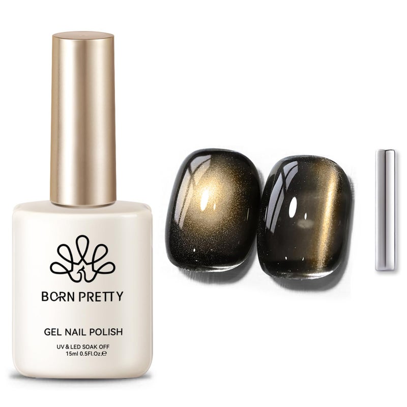 BORN PRETTY Cat Magnetic Eye Gel Nail Polish,Brown Jelly Glass Magnetic Gel Polish, Crow Glitter Soak Off Nail Art Salon Manicure Home Gift 15ml - Image 1