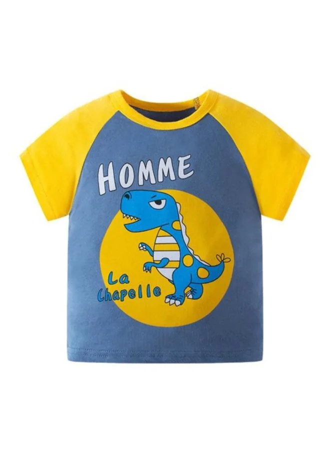 يونيكي Blue Printed Short Sleeve Crew Neck T-Shirt