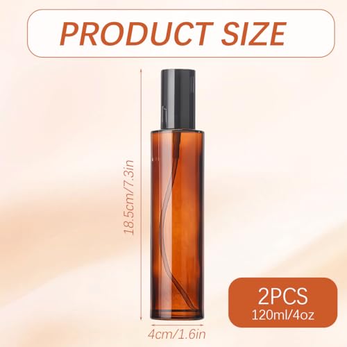 TOPWEL 2PCS 120ml/4oz Empty Refillable Amber Glass Lotion Pump Press Bottles Soap Dispensers Containers Jars with Black Cap for Foundation Cream Makeup Removel Oil Shampoo - Image 2