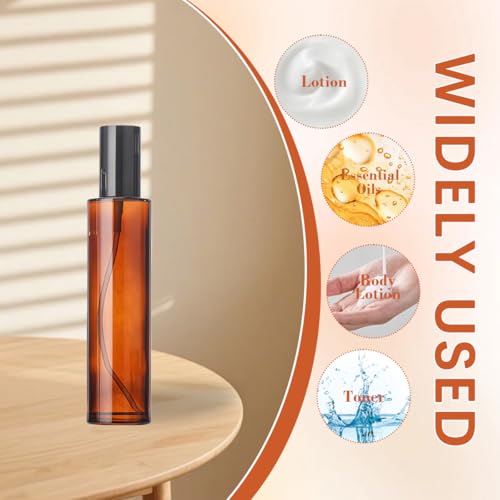 TOPWEL 2PCS 120ml/4oz Empty Refillable Amber Glass Lotion Pump Press Bottles Soap Dispensers Containers Jars with Black Cap for Foundation Cream Makeup Removel Oil Shampoo - Image 4