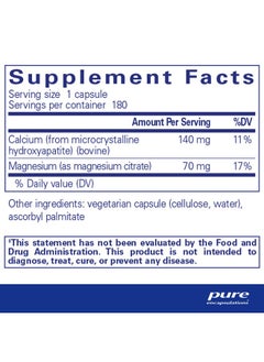 Pure Encapsulations Calcium Mcha With Magnesium ; Hypoallergenic Dietary Supplement For Bone Support ; 180 Capsules  - Image 3