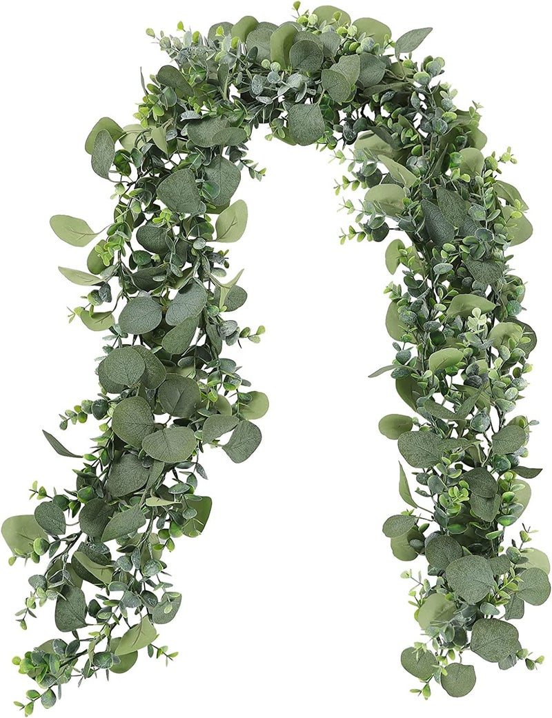 LOMOHOO Eucalyptus Garlands2 Pack 57ft Long Artificial Mixed Eucalyptus Leaves VineGreenery Garland Hanging Plants for Farmhouse Table Centerpiece Mantel Wedding Arch Christmas Decor