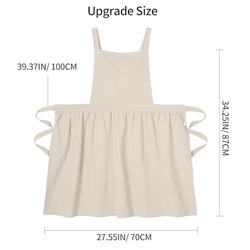 Pinknoke Cotton Linen Pinafore Apron Dress for Women with Pockets Cute Art Chef Aprons for Kitchen Baking Gardening Painting - Image 5