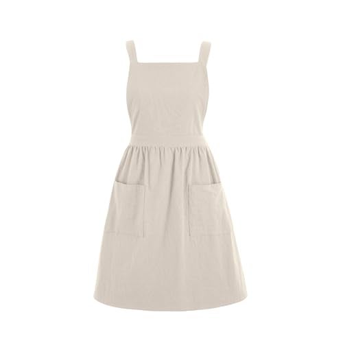 Pinknoke Cotton Linen Pinafore Apron Dress for Women with Pockets Cute Art Chef Aprons for Kitchen Baking Gardening Painting - Image 1