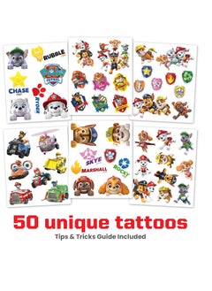 SAVVi Savvi - 50 Paw Patrol Temporary Tattoos: Great for Halloween and Birthday Parties, All Characters, Skin-Safe Ink, Gifts for Boys and Girls Ages 4-12+, Made in the USA [6 sheets, 50 count]  - Image 2