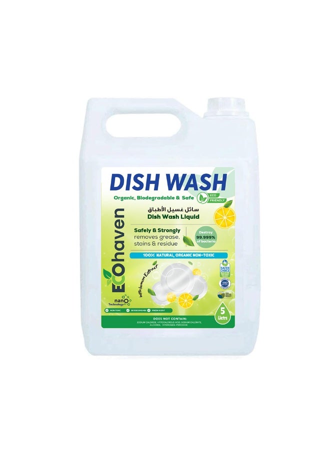 Ecohaven Organic Dish Wash, Natural Grease Remover, Non-Toxic Dishwashing Liquid, Eco-Friendly Dish Soap, Plant-Based Dish Cleaner, Biodegradable Formula, Safe for Hands (5 liters) - Image 1