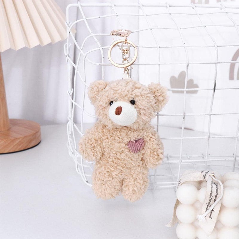 Galepromot Brown Bear Pink Heart Plush Stuffed Keychain For Backpack, Plush Soft Cotton Key Chain For DIY Keychain Crafts Stuffed Animals,Car Accessories - Image 1
