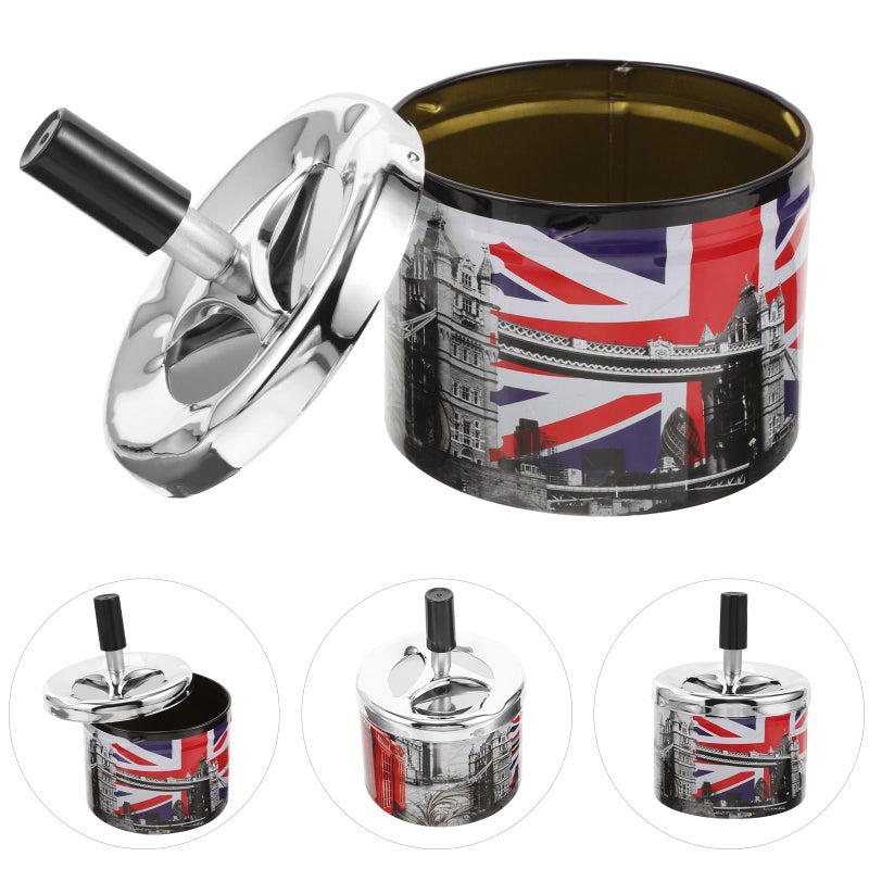 Stainless Steel Rotating Lid Ashtray Auto Extinguish Smokeless Desktop Decorative Indoor Use - Image 4