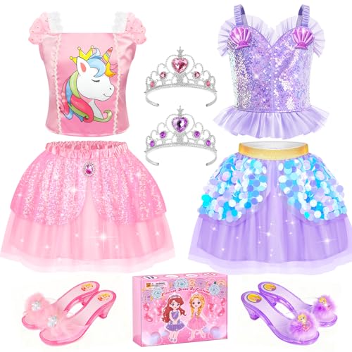 STOPKLAS Princess Dress Up CLothes with Princess Shoes Kids Dress Up Pretend Play Costumes for Little Girls Mermaid Unicorn Dress Up Toys Set for Toddlers Christmas Birthday Gifts for 36 Role Play - Image 1