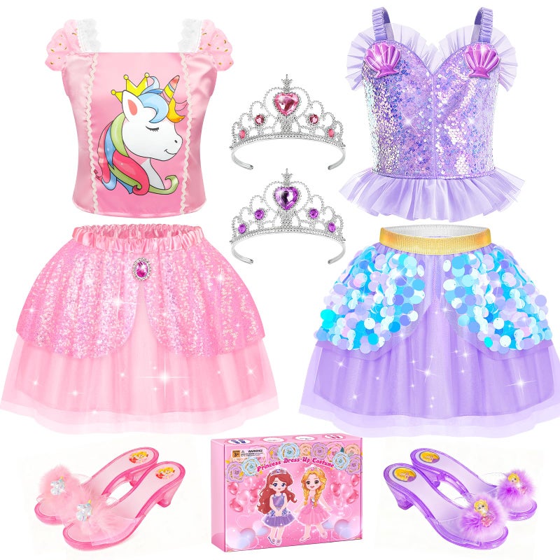 STOPKLAS Princess Dress Up CLothes with Princess Shoes Kids Dress Up Pretend Play Costumes for Little Girls Mermaid Unicorn Dress Up Toys Set for Toddlers Christmas Birthday Gifts for 36 Role Play - Image 3