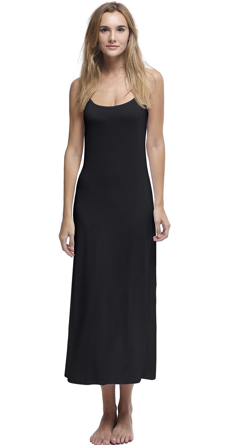 Papicutew Women's Modal Long Full Cami Slip Dress Sleeveless Nightgowns (Black, XL) - Image 2