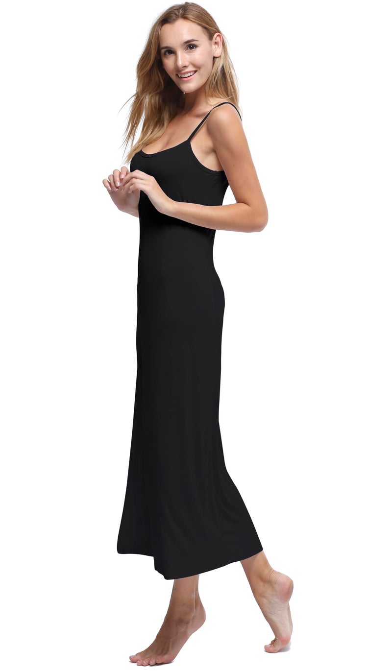 Papicutew Women's Modal Long Full Cami Slip Dress Sleeveless Nightgowns (Black, XL) - Image 5