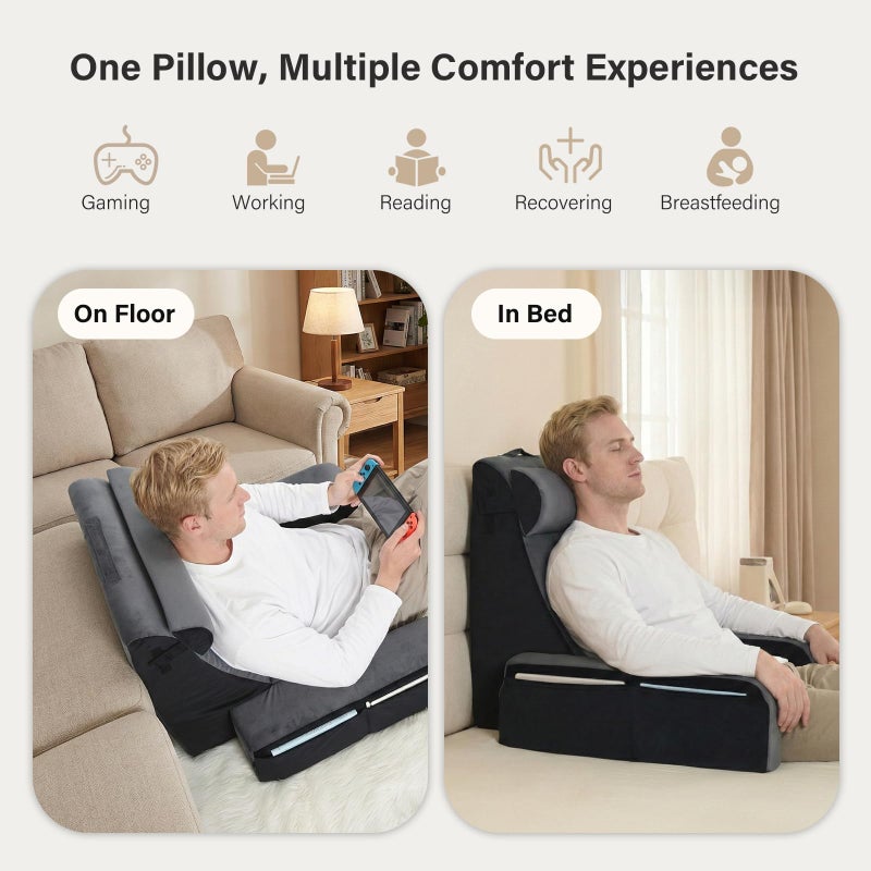Vekkia 21" Reading Pillow for Bed Sitting Up â€“ 60Â° Ergonomic Wedge Back Support with Adjustable Arms & Headrest, XL Side Pockets, Bed Chair for TV, Gaming, Working, Nursing, Recovery - Image 4