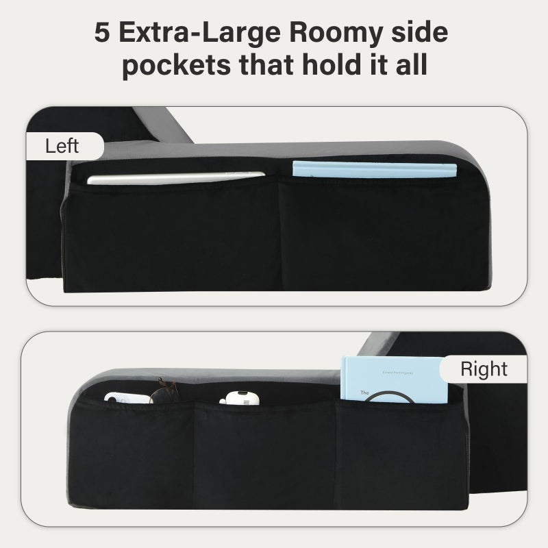Vekkia 21" Reading Pillow for Bed Sitting Up â€“ 60Â° Ergonomic Wedge Back Support with Adjustable Arms & Headrest, XL Side Pockets, Bed Chair for TV, Gaming, Working, Nursing, Recovery - Image 5