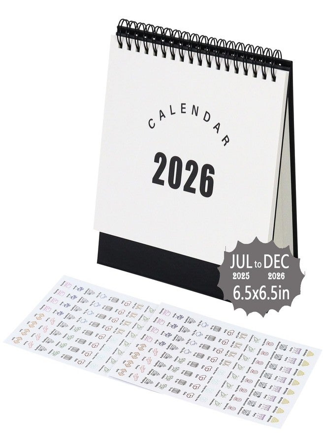 Multibey Desk Calendar 2025-2026, Small Flip Desktop Calendar 6.5" x 6.5", July 2025-Dec 2026, 18-Month Stand Paper Calendar with To-Do Lists & 2 Sheets Stickers (Black) - Image 1