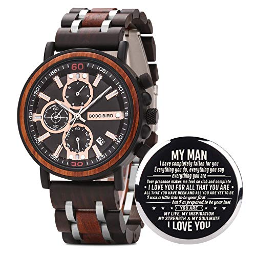 BOBO BIRD S18-1 Personalized Engraved Wood Watch Customized Wooden Watches for Husband Boyfriend Birthday Anniversary (Man-1) - Image 1