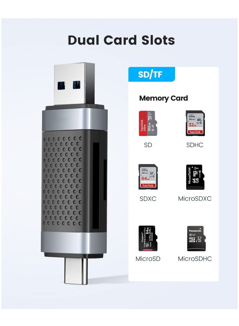 Captaintech SYOSI SD Card Reader, USB 3.0 Card Adapter Portable 2 Slots for TF SD Micro SD, USB C Memory Card Reader Adapter Compatible for MacOS Windows Linux PC Laptop Smartphone - Image 2