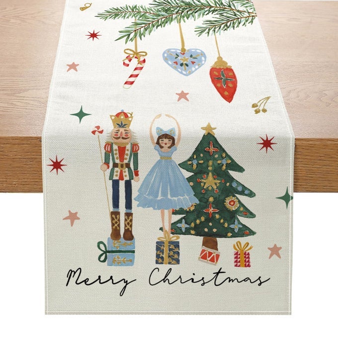 CHRISTMAS NUTCRACKER TABLE RUNNER 13X72 INCH GIFT BOX MERRY CHRISTMAS SEASONAL KITCHEN DINNING TABLE DECORATION FOR HOME PARTY DECOR