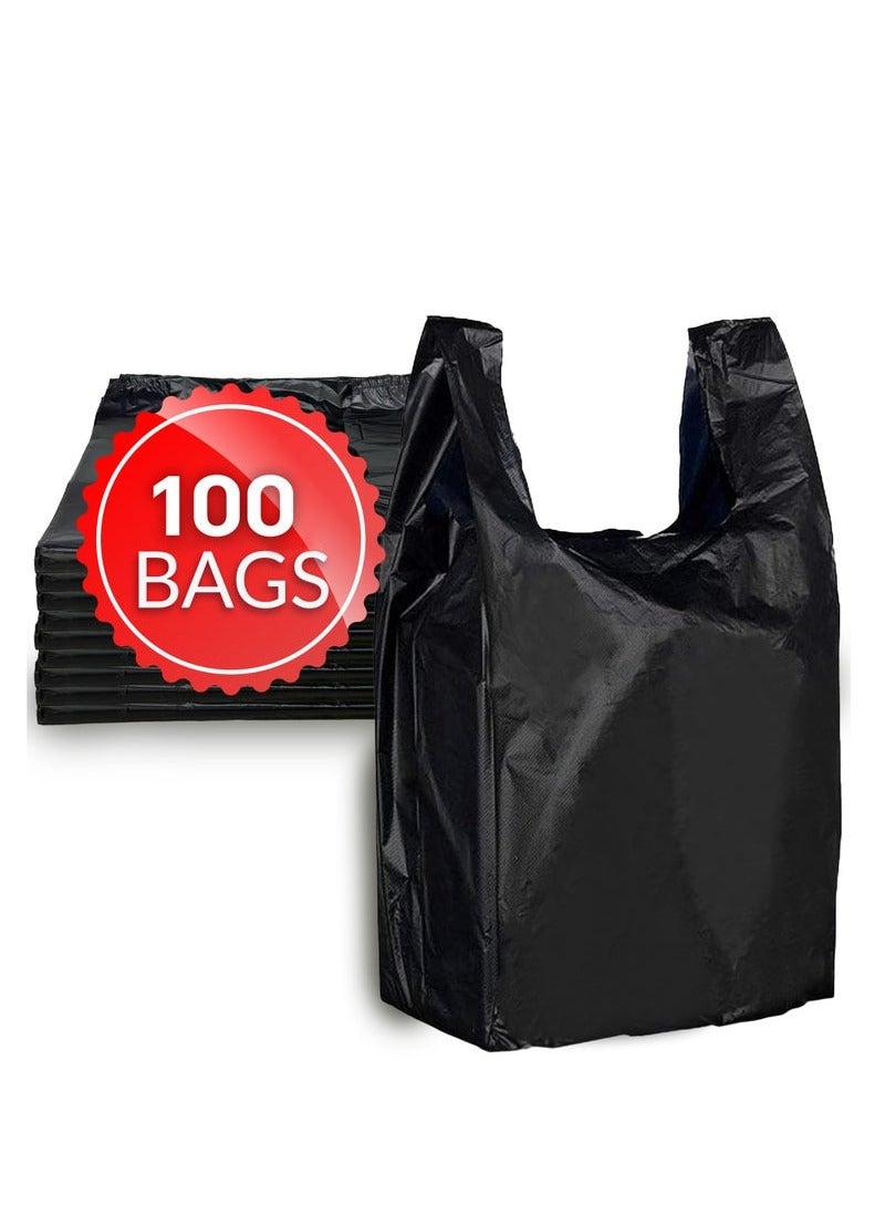 TAYRAN 100 T-shirt Plastic Bags, Garbage Bags with Handles, Grocery Bags, Shopping Bags,Restaurant Bags, Thick and Durable (Black, 60cm*40cm)  - Image 1