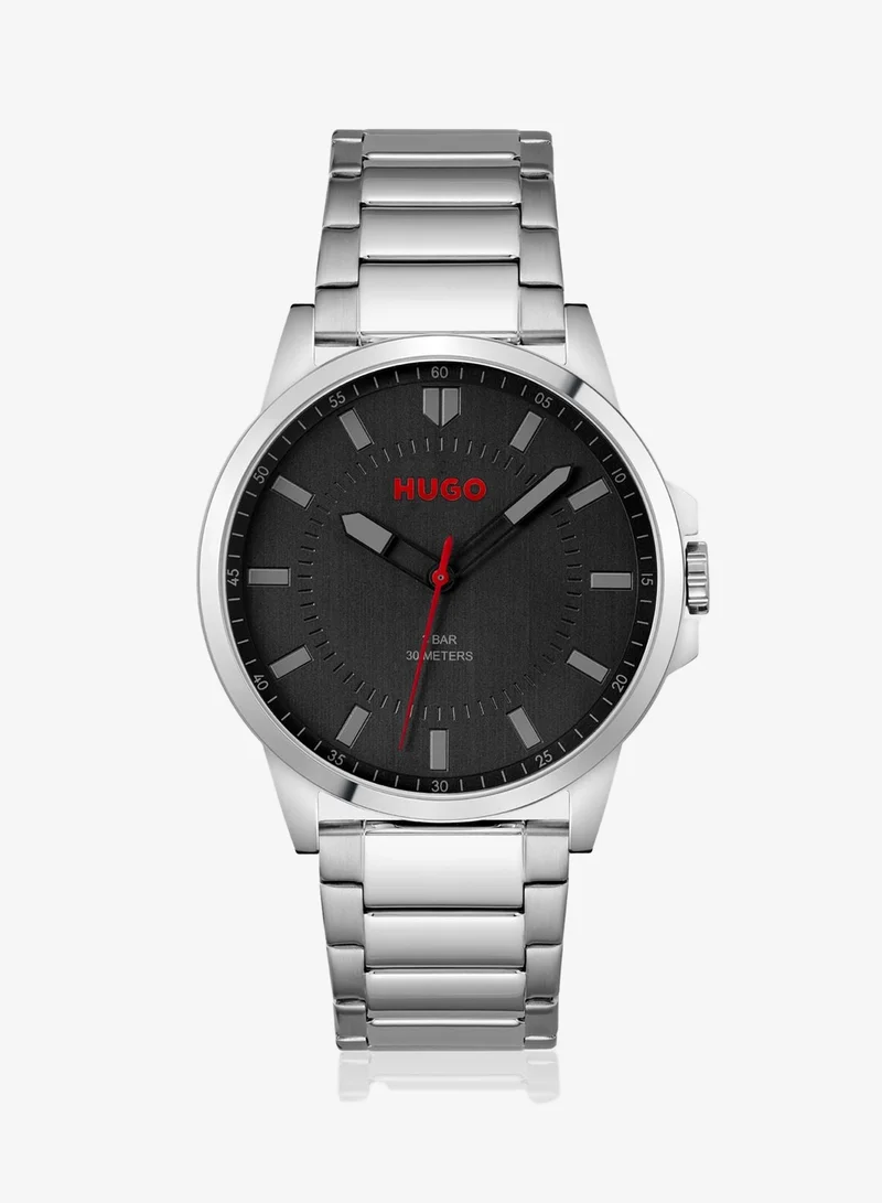 HUGO Mens Analog Quartz Watch Collection With Silver Stainless Steel Bracelet - 1530246