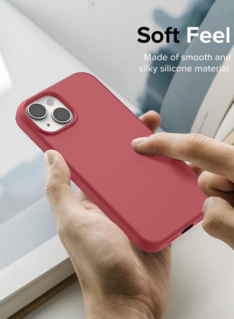Techie Soft Smooth Silicone Back Cover Case with Built-in Magnetic, inner side Microfiber Lining for Apple iPhone 15 Plus  – Red - Image 3