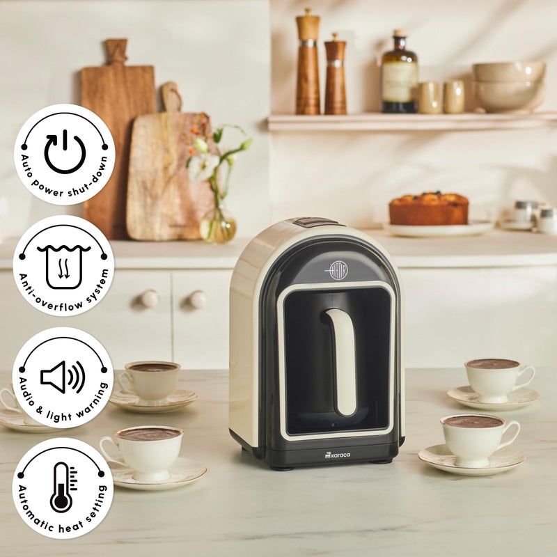 KARACA HatÄ±r Turkish Coffee Maker, 5 Cups Electric Turkish Coffee Machine with Ember Mode, Automatic Temperature Control, Overflow Protection, Audible & Visual Alerts, Cream - Image 4