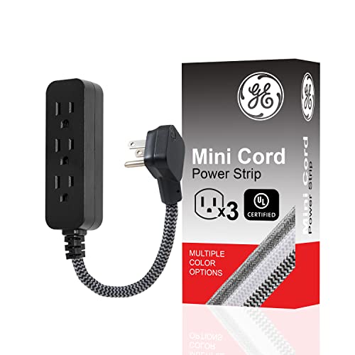 GE 3-Outlet Power Strip Extension Cord with Multiple Outlets 6 Inch Braided Short Cord Extension Cord Grounded Flat Plug UL Listed Black 45191 - Image 1