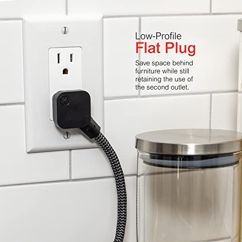 GE 3-Outlet Power Strip Extension Cord with Multiple Outlets 6 Inch Braided Short Cord Extension Cord Grounded Flat Plug UL Listed Black 45191 - Image 4