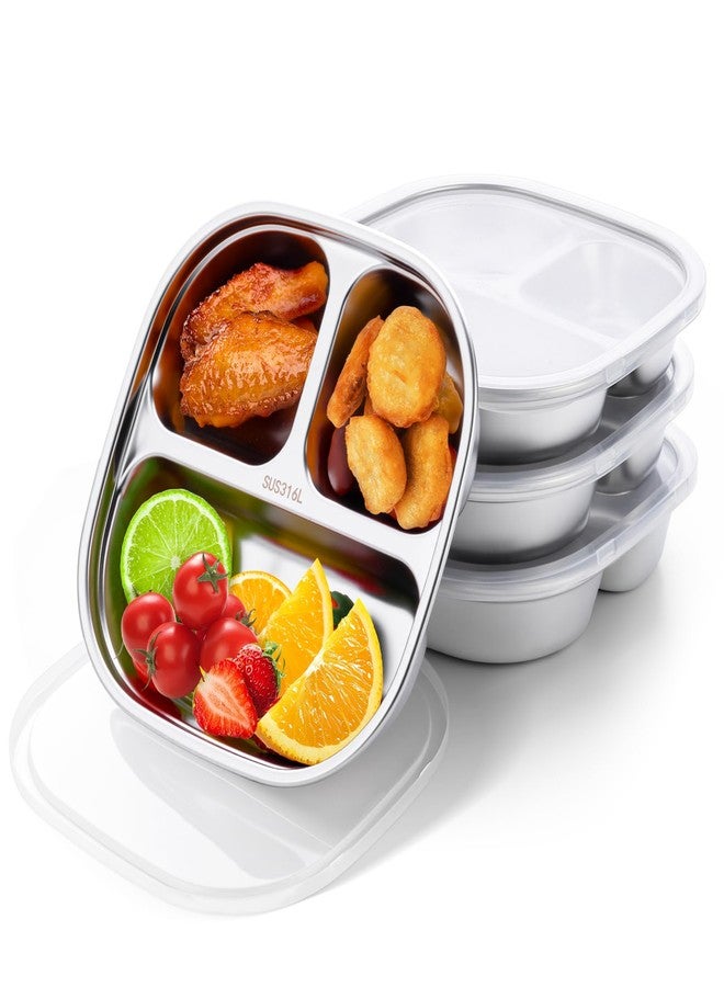 KesaPlan 4 Pack Stainless Steel Kids Plates, Square Toddler Plates with Lids, 3 Compartments Portion Control Plate, Metal Divider Plate for Daycare School Travel Home Picnic Camping, Dishwasher Safe - Image 1
