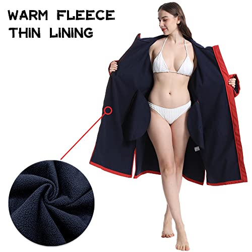 Oksun Oversized Waterproof Swim Parka: Windproof Warm Swimming Coat - Water Resistant Jacket - Thin Fleece Lined Surf Poncho (S-M, Red) - Image 4