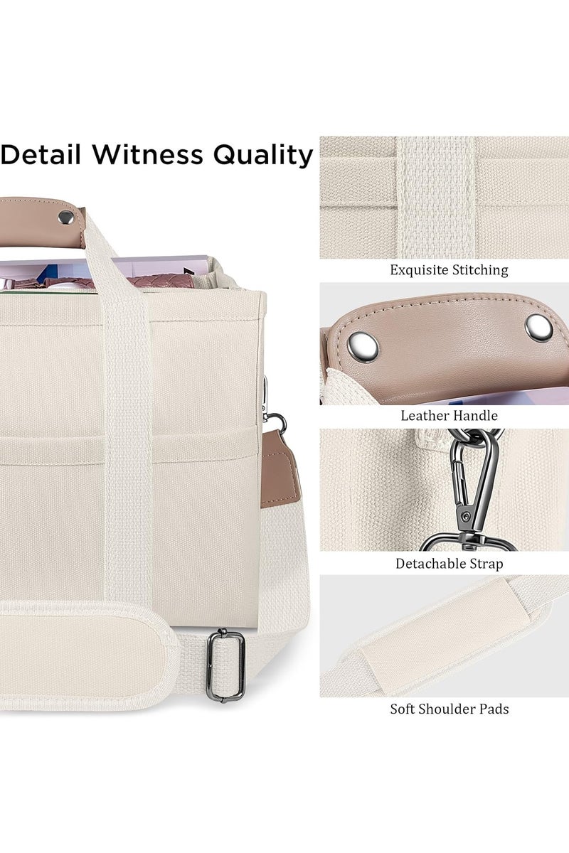 Arabest Multifunctional Tote Canvas Bag, Large Capacity Shoulder Bag with Multiple Pockets, Compartments, with Durable Handles, Women's Crossbody Bag, Tote with Compartments (Beige) - Image 5