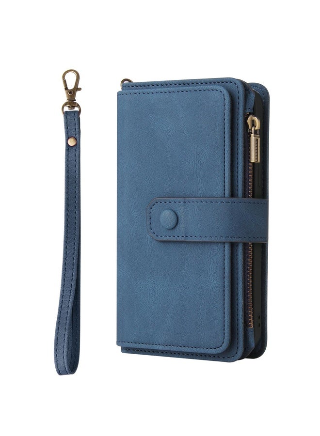 HuHa Case Cover For Samsung Galaxy A71 4G Skin Feel PU + TPU Horizontal Flip Leather Case with Holder & 15 Cards Slot & Wallet & Zipper Pocket & Lanyard(Blue) - Image 2