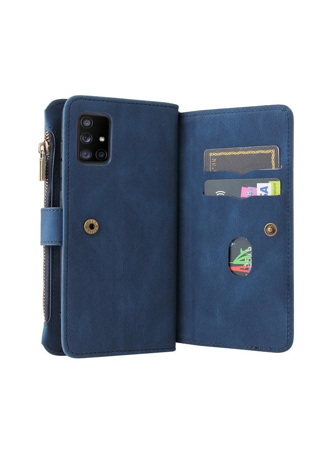 HuHa Case Cover For Samsung Galaxy A71 4G Skin Feel PU + TPU Horizontal Flip Leather Case with Holder & 15 Cards Slot & Wallet & Zipper Pocket & Lanyard(Blue) - Image 5