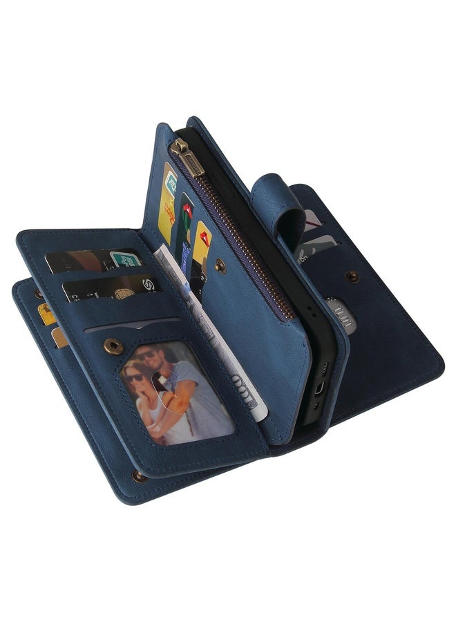 HuHa Case Cover For Samsung Galaxy A71 4G Skin Feel PU + TPU Horizontal Flip Leather Case with Holder & 15 Cards Slot & Wallet & Zipper Pocket & Lanyard(Blue) - Image 4