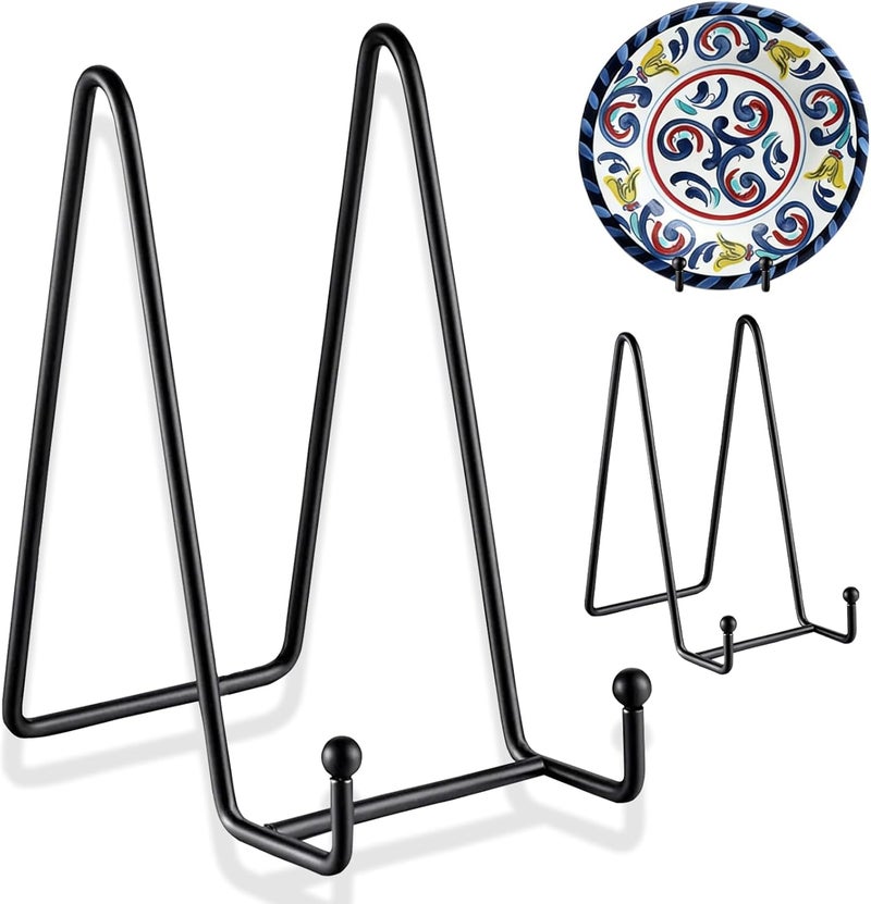 XHMAXE 2 Pack 10 Inch Plate Stand for Display, Black Metal Display Stand Holder for Books, Photos, Plates & Artwork, Adjustable Tabletop Shelf Bracket for Decorative Plates, Pictures, Platters & Collectibles - Image 1