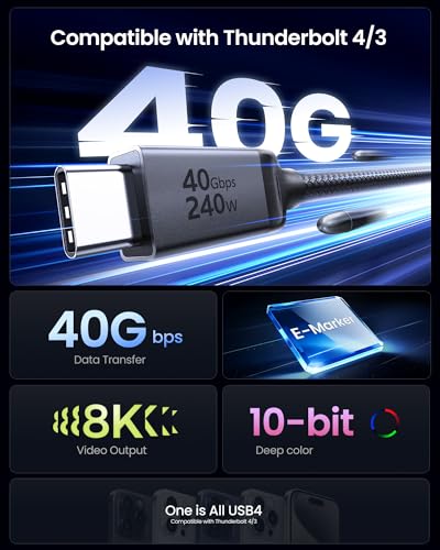 Silkland USB 4 Cable for Thunderbolt 4 40Gbps Data Sync 240W PD 31 Charging 8K5K60Hz Dual 4k Braided USB C Video Cable Compatible for MacBook iPhone 1716 SSD Docking Monitor 5FT - Image 3