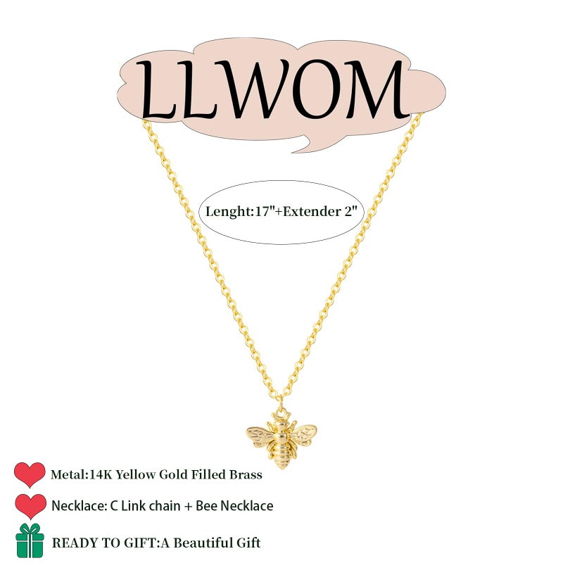 LLWOM Gold Necklace for Women, 14K Gold Plated Bee Necklace Dainty Bee Necklaces for Women Trendy Necklaces Jewelry - Image 5
