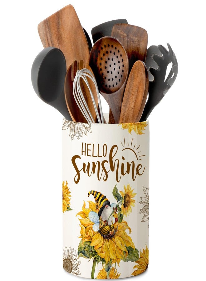 pinata Sunflower Kitchen Decor Ceramic Utensil Holder, Cute Utensil Crock, Sunflower Kitchen Utensils for Farmhouse Indoor Gnomes Decorations for Home (6.3inch) - Image 1