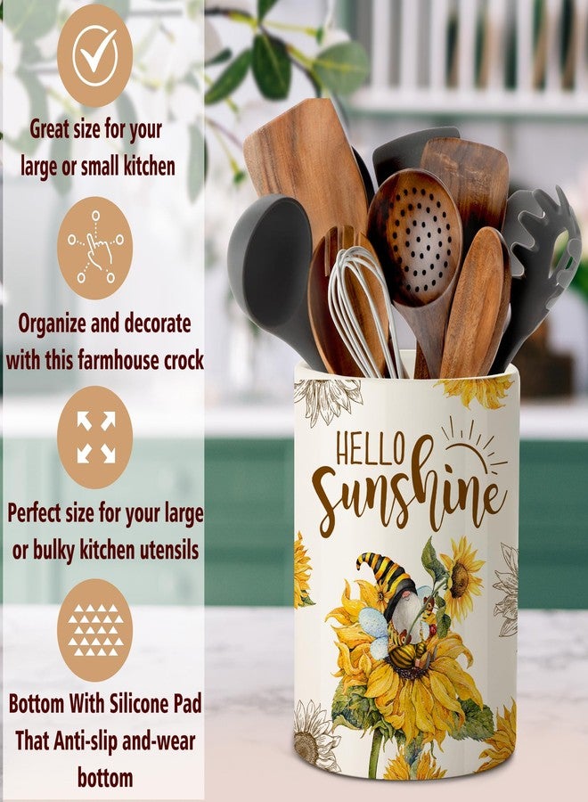 pinata Sunflower Kitchen Decor Ceramic Utensil Holder, Cute Utensil Crock, Sunflower Kitchen Utensils for Farmhouse Indoor Gnomes Decorations for Home (6.3inch) - Image 4