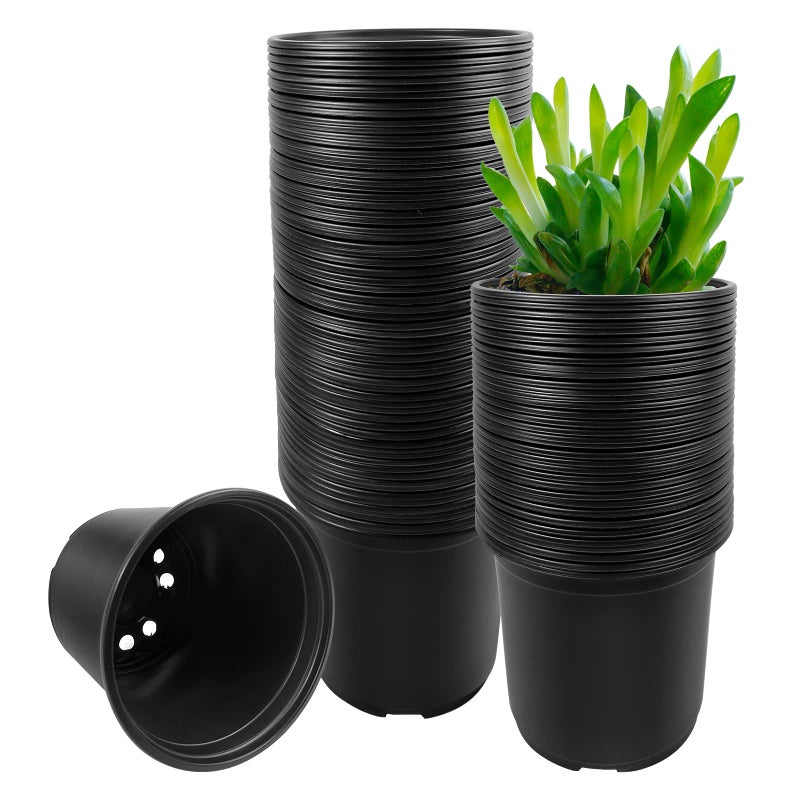 RAOOKIF 100 Pack Nursery Pots, 4 5 6 Inch Nursery Pot for Plants, Plastic Plant Pots with Drainage Holes, Garden Flower Pots for Transplanting, Succulents, Cuttings, Seedlings(6inch,100pcs) - Image 1