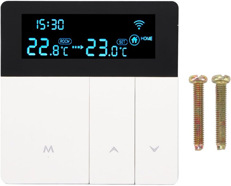 سخان ذكي بشاشة LCD ملونة، جهاز تحكم في التدفئة قابل للبرمجة بدرجة حرارة تتراوح بين 5 و60 درجة مئوية، جهد كهربائي من 90 إلى 240 فولت، لون رمادي، يوفر التحكم الدقيق في درجة الحرارة ويساعد على توفير الطاقة للاستخدام المنزلي والتجاري (تصميم عادي). - Image 1