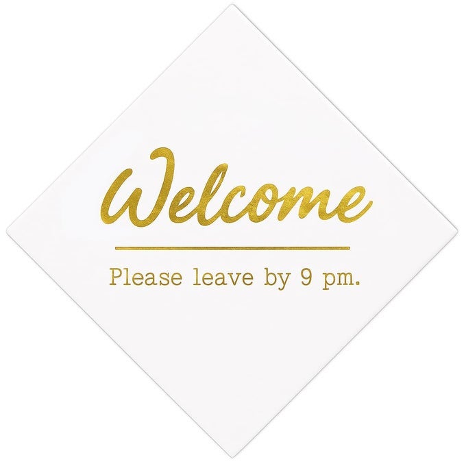 20 PCS WELCOME PLEASE LEAVE BY 9PM FUNNY COCKTAIL NAPKINS 6565 BACHELORETTE BAR GOLD PARTY SUPPLIES